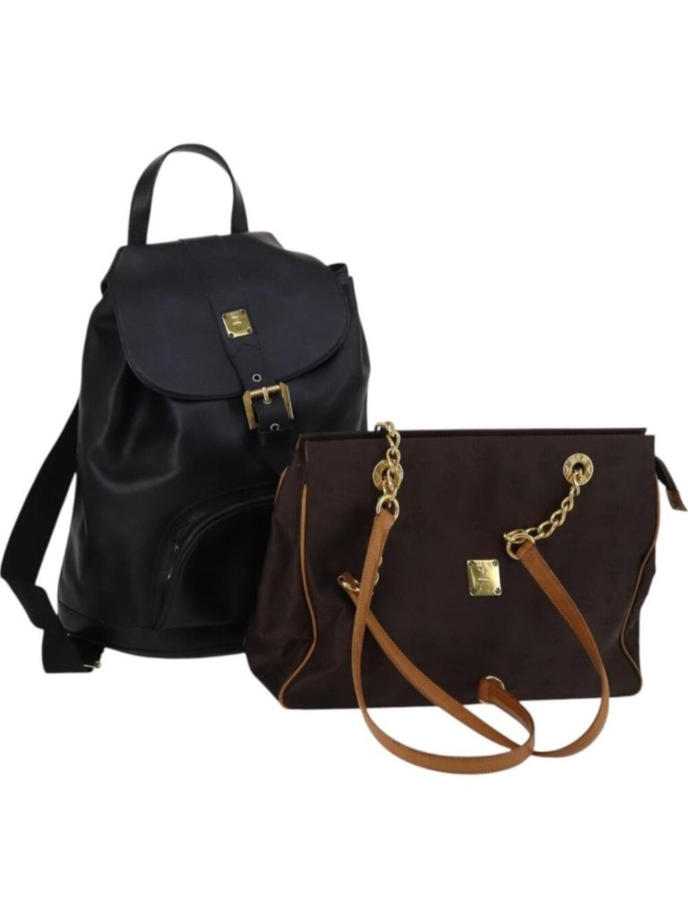 MCM Vicetos Logogram Backpack Leather Nylon 2 Set Brown Black